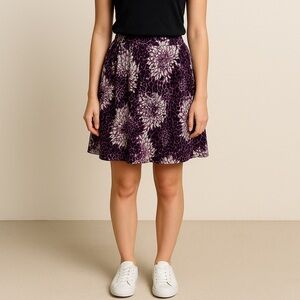 East 5th Petite Women’s Purple and Black Floral Flare Skirt Size 10P Petite